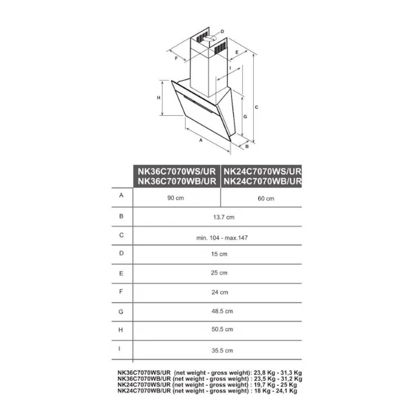 Kuhinjska napa Samsung NK24C7070WB/UR, črna, 60 cm