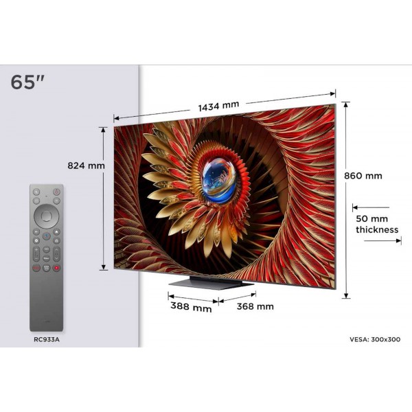 TCL 4K QD-Mini LED HDR PREMIUM 65C81K, Google TV, 144Hz, Ozvočeno z Bang & Olufsen