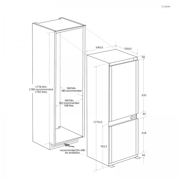 Vgr. kombiniran hladilnik CANDY ECNBQL3518EV, 177,3 cm