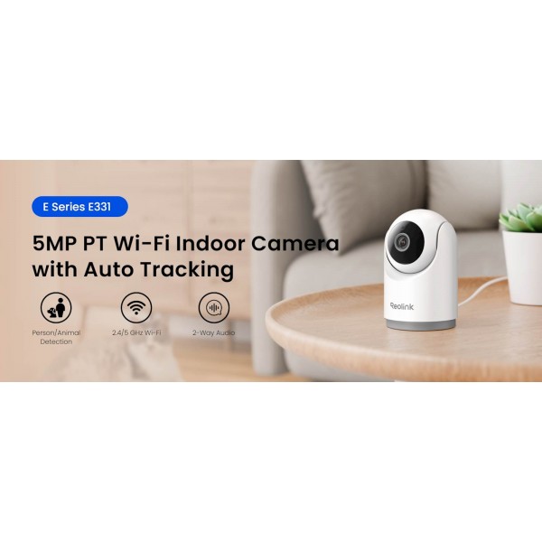 Reolink IP Kamera  E serija E331 Bela, 5MP, Nočni vid 12m, Dvosmerna komunikacija,  PAN/TILT