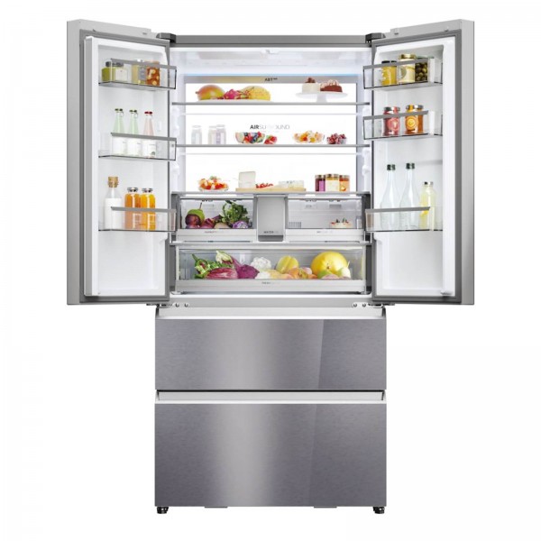 Hladilnik HAIER HFR79F19EFGK, 190 cm, E, 703 l, French Door, Srebrn steklo