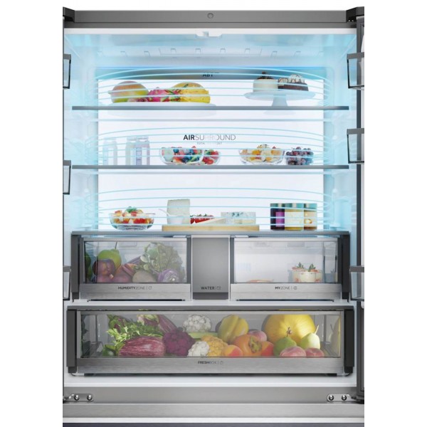 Hladilnik HAIER HFR79F19EFGK, 190 cm, E, 703 l, French Door, Srebrn steklo