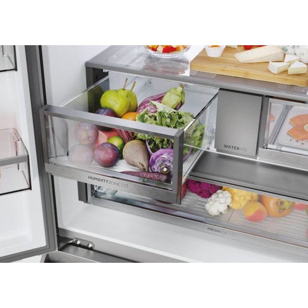 Hladilnik HAIER HFR79F19EFGK, 190 cm, E, 703 l, French Door, Srebrn steklo