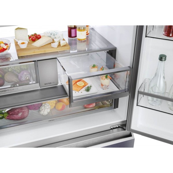 Hladilnik HAIER HFR79F19EFGK, 190 cm, E, 703 l, French Door, Srebrn steklo
