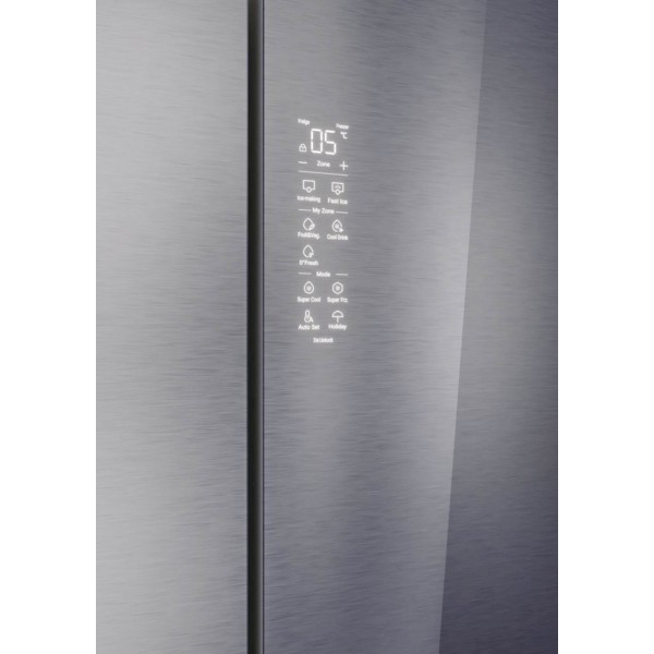 Hladilnik HAIER HFR79F19EFGK, 190 cm, E, 703 l, French Door, Srebrn steklo