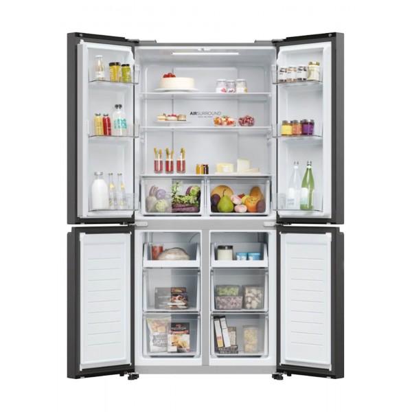 Hladilnik HAIER HCR3818ENPT, 181,5 cm, E, 467 l, 4-vratni, Temni inox