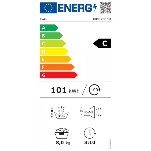 Sušilni stroj HAIER HD80-C367U1-S, 8 kg, C