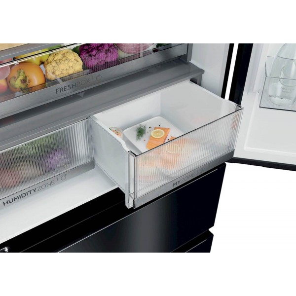 Hladilnik HAIER HFKR7819DNGB, 190 cm, E, 468 l, French Door, črna na steklu