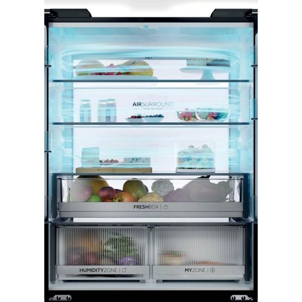 Hladilnik HAIER HFKR7819DNGB, 190 cm, E, 468 l, French Door, črna na steklu