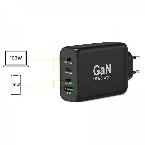 NAPAJALNIK PORT C PD 100W GAN + KABEL 2M 130 W NAPAJALNIK PORT C PD 100W GAN + KABEL 2M 130 W