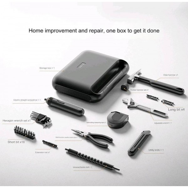 Xiaomi Mija Tool kit, Električni izvijač, kladivo, nastavljiv ključ, klešče, merilni trak, olfa nož Xiaomi Mija Tool kit, Električni izvijač, kladivo, nastavljiv ključ, klešče, merilni trak, olfa nož