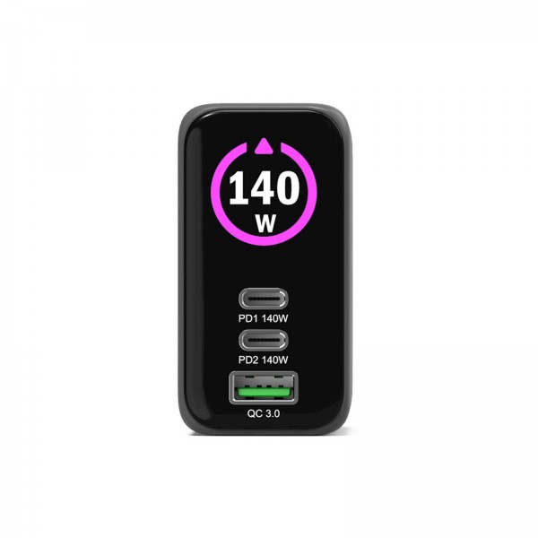 Polnilnik GAN PORT usb-C in Usb-A 140 W2, OLED z