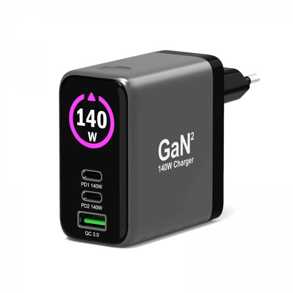 Polnilnik GAN PORT usb-C in Usb-A 140 W2, OLED z