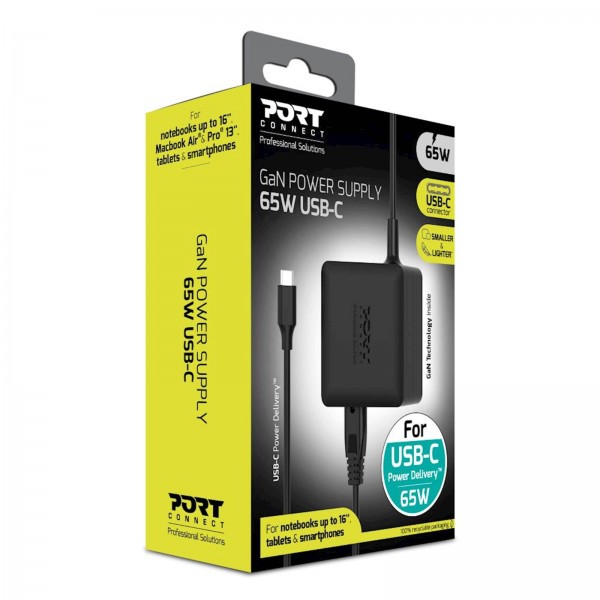 Napajalnik Port GaN 65W, Tip C, AC kabel EU Napajalnik Port GaN 65W, Tip C, AC kabel EU