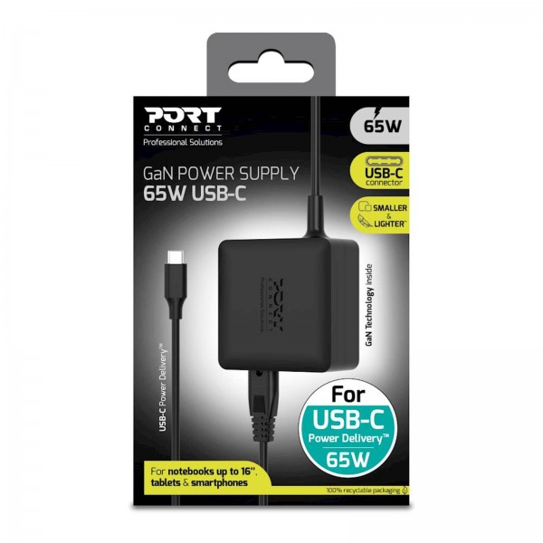 Napajalnik Port GaN 65W, Tip C, AC kabel EU Napajalnik Port GaN 65W, Tip C, AC kabel EU