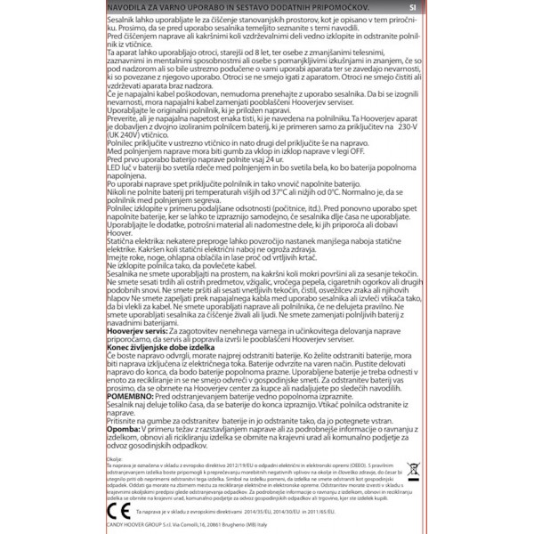 Multifunkcijski baterijski sesalnik HOOVER HFG10HX 011