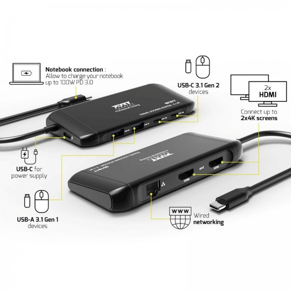 POLNILNA POSTAJA PORT TIP C TRAVEL 2X4K PD 100W (HDMI 2x) POLNILNA POSTAJA PORT TIP C TRAVEL 2X4K PD 100W (HDMI 2x)