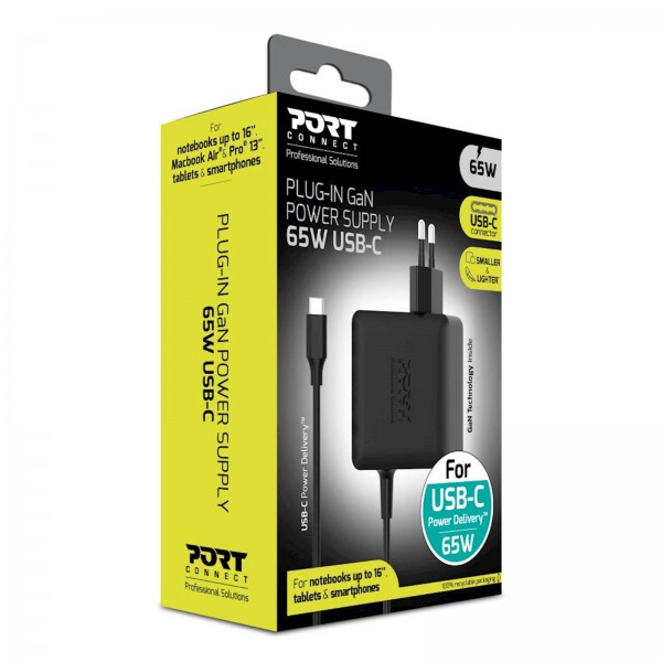 Napajalnik Port GaN 65W, Tip C, AC plug in EU Napajalnik Port GaN 65W, Tip C, AC plug in EU