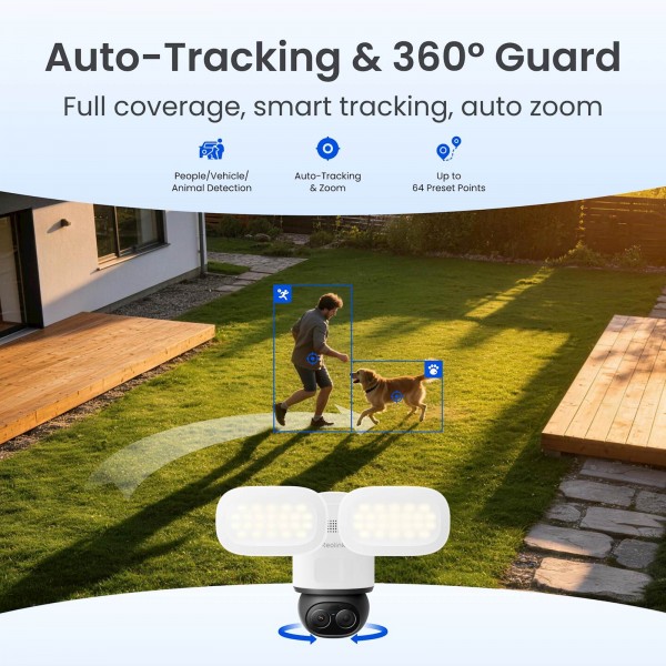 Reolink Ip Kamera TrackFlex Floodlight F850P, 8MP, 4K, 3000 lumnov reflektor, 30M IR, 6x zoom, Ai Reolink Ip Kamera TrackFlex Floodlight F850P, 8MP, 4K, 3000 lumnov reflektor, 30M IR, 6x zoom, Ai