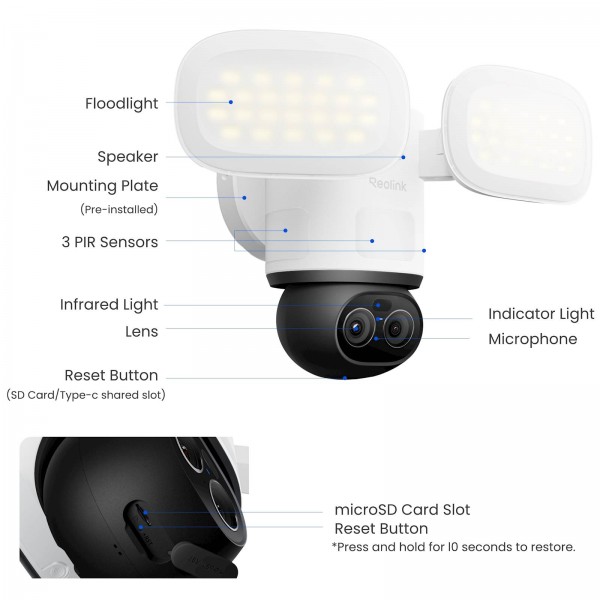 Reolink Ip Kamera TrackFlex Floodlight F850P, 8MP, 4K, 3000 lumnov reflektor, 30M IR, 6x zoom, Ai Reolink Ip Kamera TrackFlex Floodlight F850P, 8MP, 4K, 3000 lumnov reflektor, 30M IR, 6x zoom, Ai