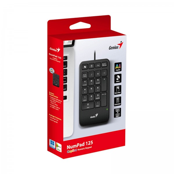 Tipkovnica Genius NumPad 125,USB-A,Black