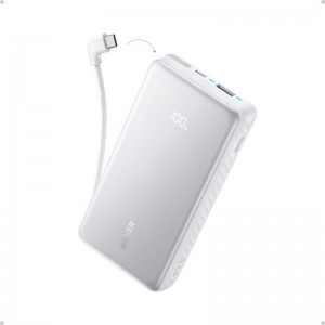 Anker Zolo Powerbank 20000 mAh, 22,5W z vgrajenim USB-C kablom, bel