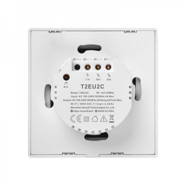SONOFF pametno stensko stikalo Wi-Fi + RF433 dvojno T2EU2C-TX