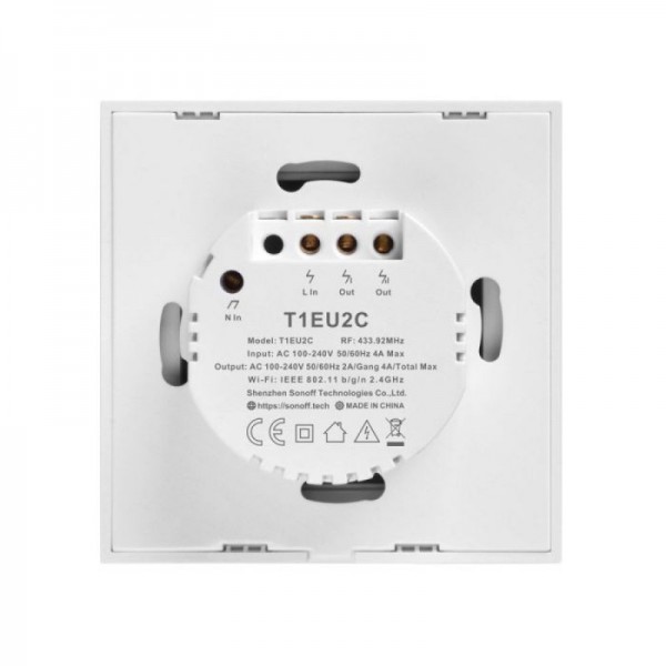 SONOFF pametno stensko stikalo Wi-Fi + RF433 dvojno T1EU2C-TX SONOFF pametno stensko stikalo Wi-Fi + RF433 dvojno T1EU2C-TX