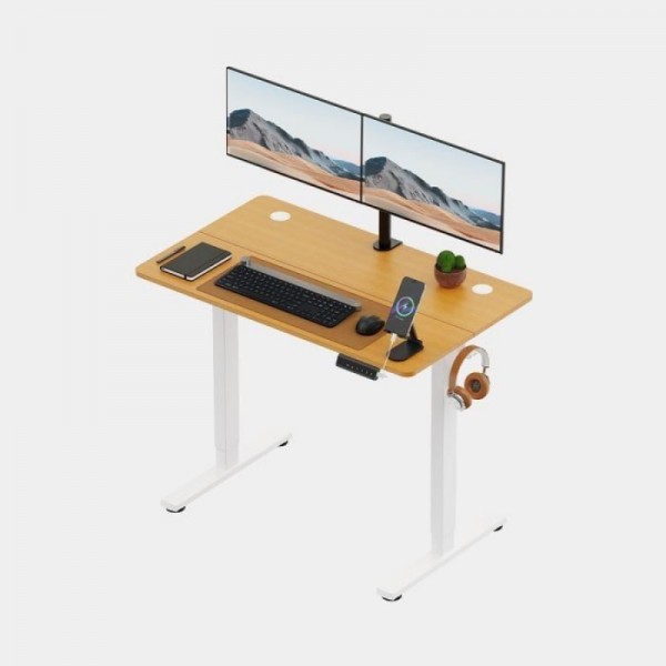 VonHaus barva svetel les električno nastavljiva dvižna pisalna miza 100 × 60 cm z USB-C polnilnim priključkom
