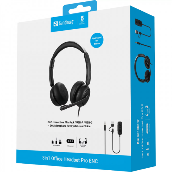 Sandberg 3v1 Office Headset Pro ENC slušalke z mikrofonom