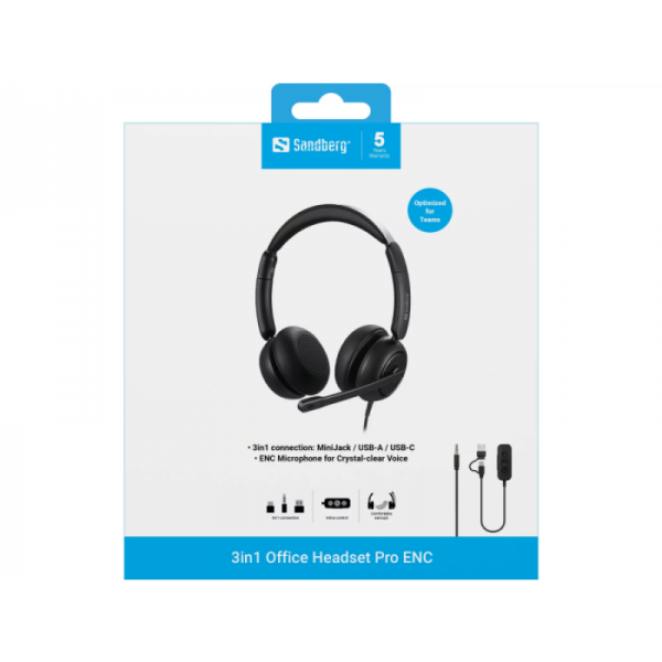 Sandberg 3v1 Office Headset Pro ENC slušalke z mikrofonom