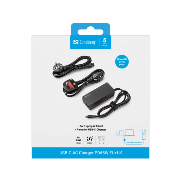 Sandberg USB-C AC polilec PD65W EU+UK