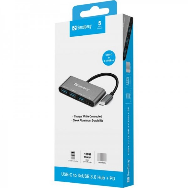 Sandberg USB-C to 3x USB 3.0 + PD Hub