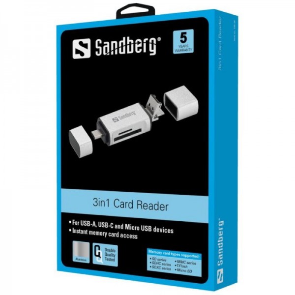Sandberg Card Reader USB-C+USB+MicroUSB čitalec kartic