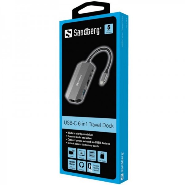 Sandberg USB-C 6 v 1 Travel Dock priklopna postaja