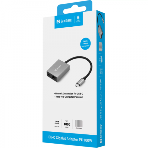Sandberg USB-C Gigabit Network Adapter mrežni vmesnik Sandberg USB-C Gigabit Network Adapter mrežni vmesnik