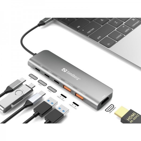 Sandberg USB-C Dock HDMI + 2xUSB-A + 2xUSB-C + PD 100W priklopna postaja Sandberg USB-C Dock HDMI + 2xUSB-A + 2xUSB-C + PD 100W priklopna postaja