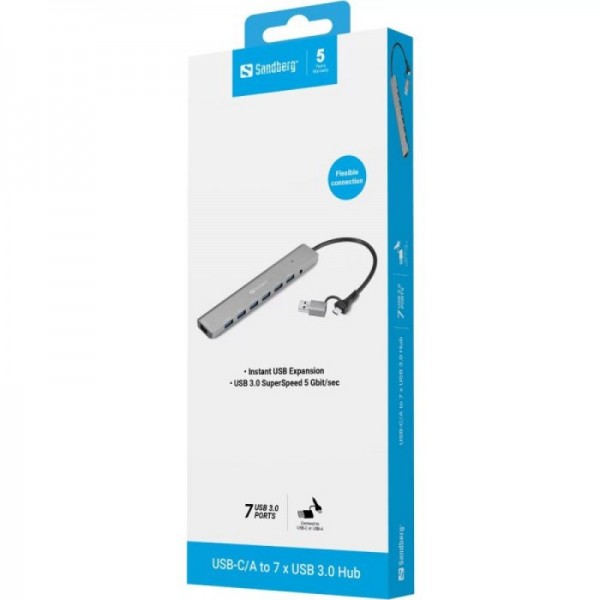 Sandberg USB-C/A v 7 x USB 3.0 Hub