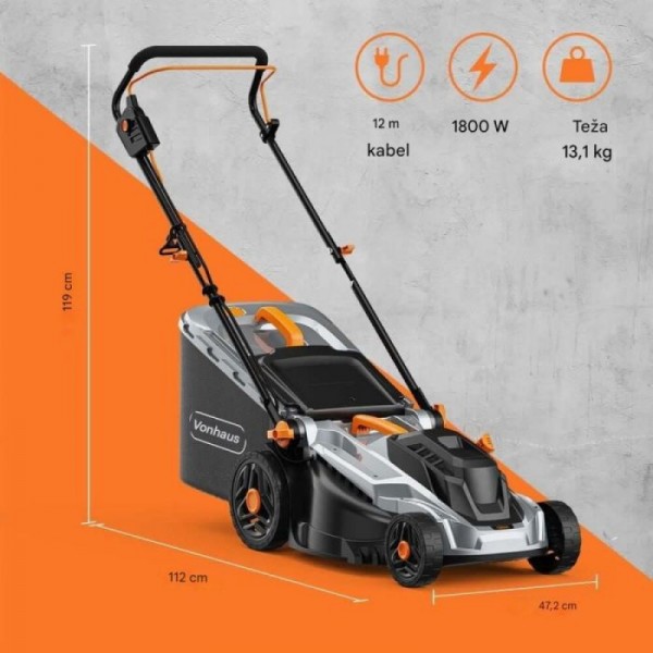 VonHaus električna vrtna kosilnica za travo 1800W VonHaus električna vrtna kosilnica za travo 1800W