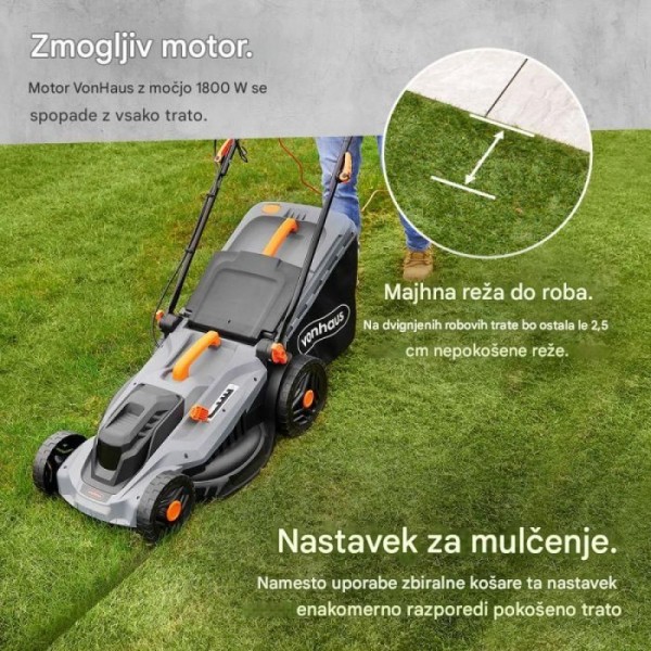 VonHaus električna vrtna kosilnica za travo 1800W VonHaus električna vrtna kosilnica za travo 1800W