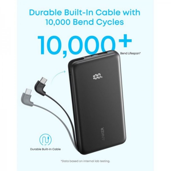 Anker Zolo Powerbank 10000 mAh, 22,5W z vgrajenim USB-C kablom, črn Anker Zolo Powerbank 10000 mAh, 22,5W z vgrajenim USB-C kablom, črn