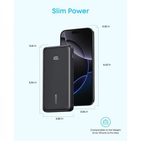 Anker Zolo Powerbank 10000 mAh, 22,5W z vgrajenim USB-C kablom, črn Anker Zolo Powerbank 10000 mAh, 22,5W z vgrajenim USB-C kablom, črn