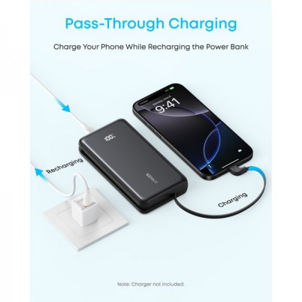 Anker Zolo Powerbank 20000 mAh, 22,5W z vgrajenim USB-C kablom, bel