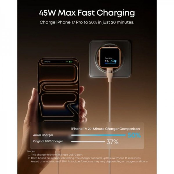 Anker Nano polnilec 45W, Smart Display, moder Anker Nano polnilec 45W, Smart Display, moder