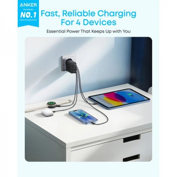Anker Zolo 50W 4-portni polnilec, črn Anker Zolo 50W 4-portni polnilec, črn