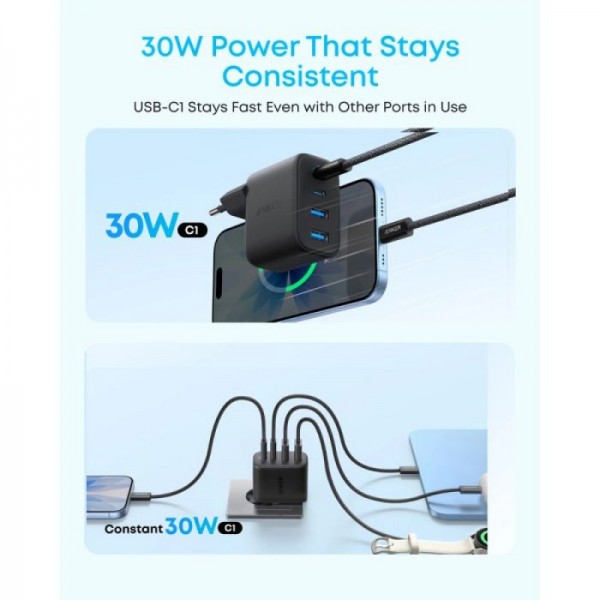 Anker Zolo 50W 4-portni polnilec, črn Anker Zolo 50W 4-portni polnilec, črn