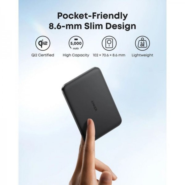 Anker Nano Power Bank 5000 mAh Slim, črn