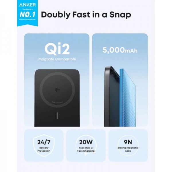 Anker Nano Power Bank 5000 mAh Slim, črn