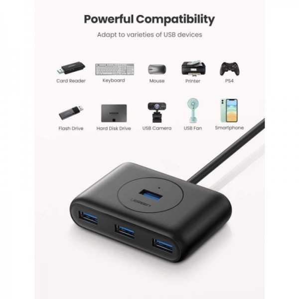 Ugreen USB 3.0 4 Ports Hub črn 1m - box