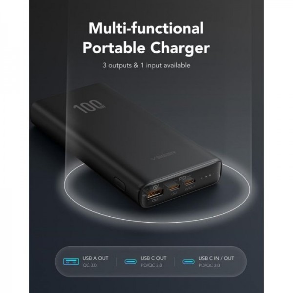 VEGER T100 PowerBank 20.000 mAh T100, črn
